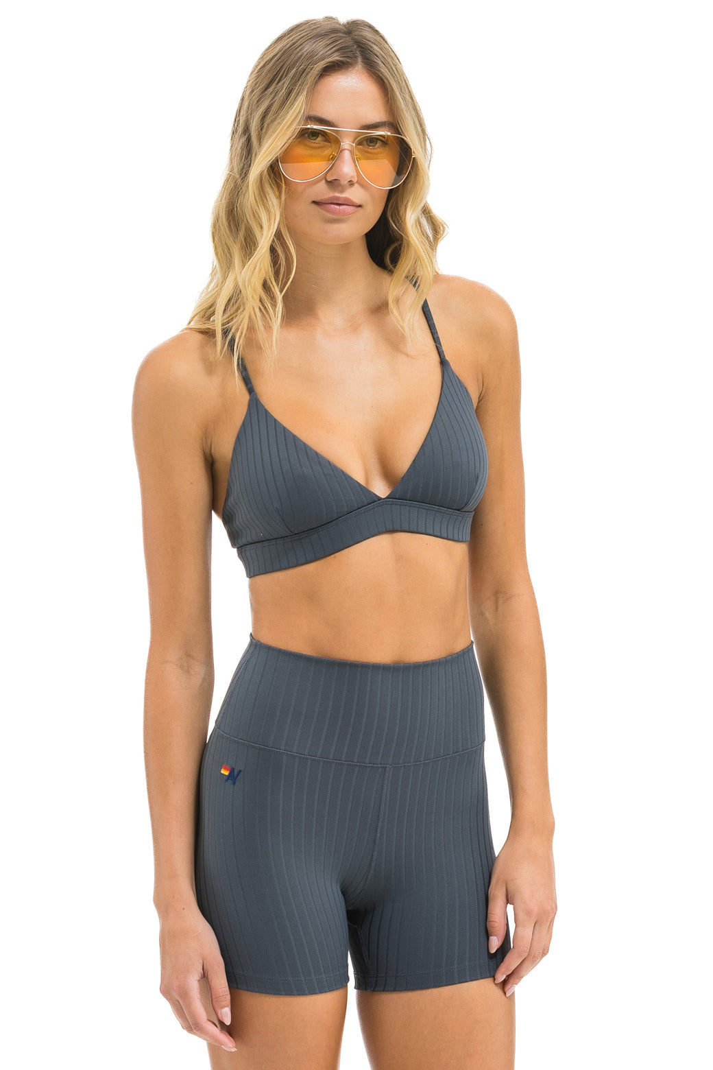 WIDE RIB 4IN HI-RISE BIKER SHORT - TITANTIUM