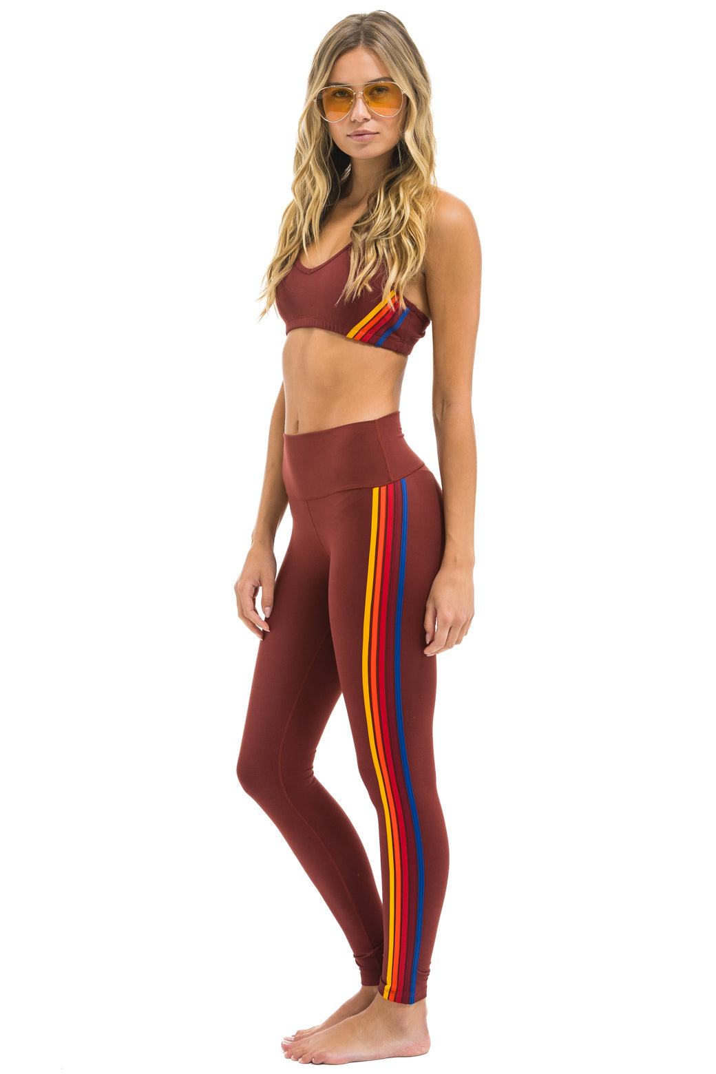 FULL LENGTH HI-RISE 5 STRIPE LEGGINGS - BRICK