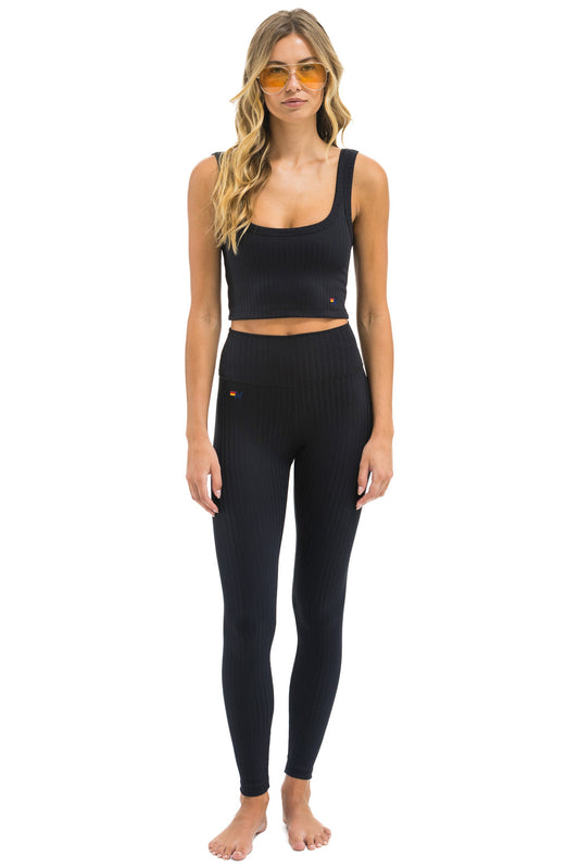 WIDE RIB FULL LENGTH HI-RISE LEGGINGS - BLACK