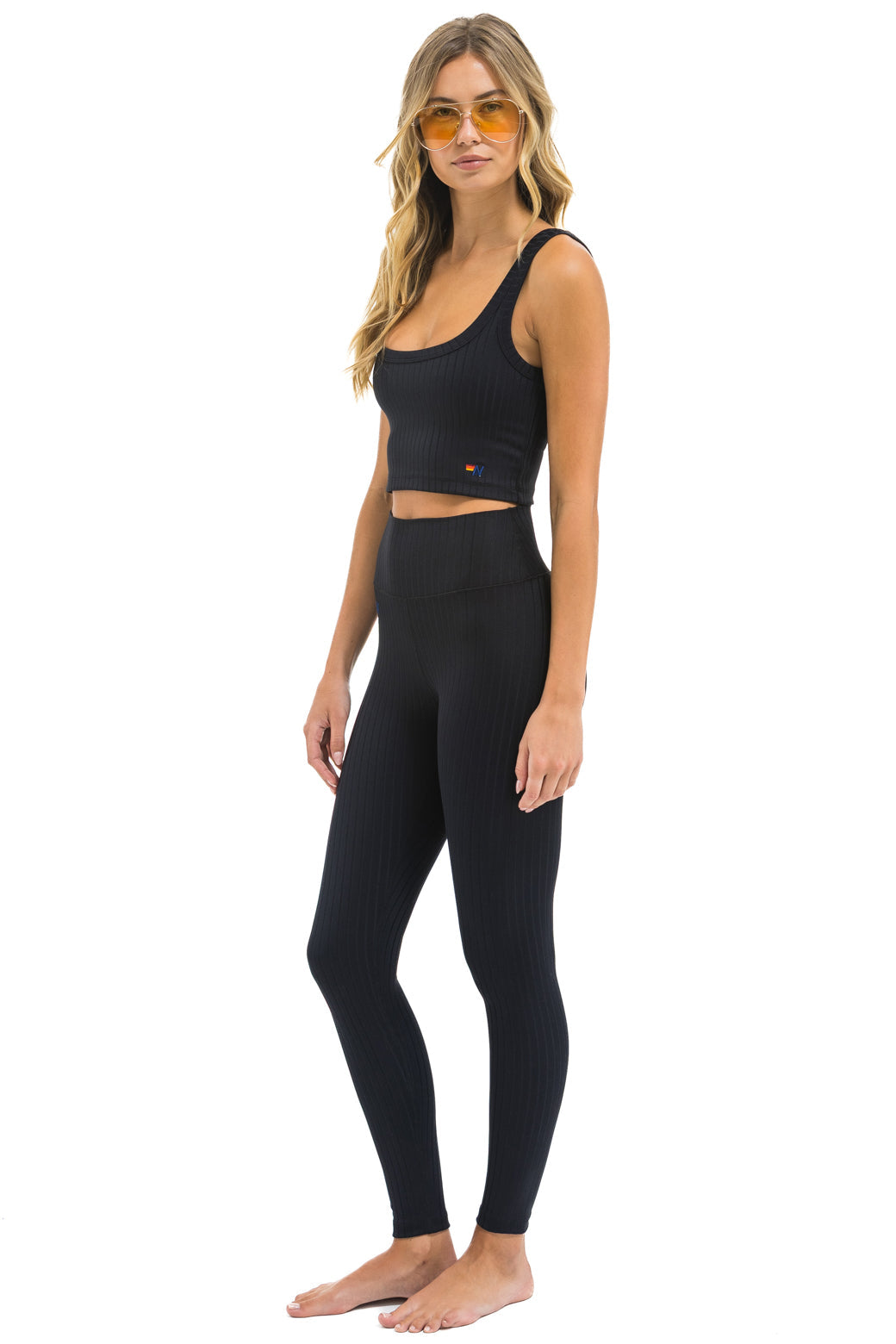 WIDE RIB FULL LENGTH HI-RISE LEGGINGS - BLACK