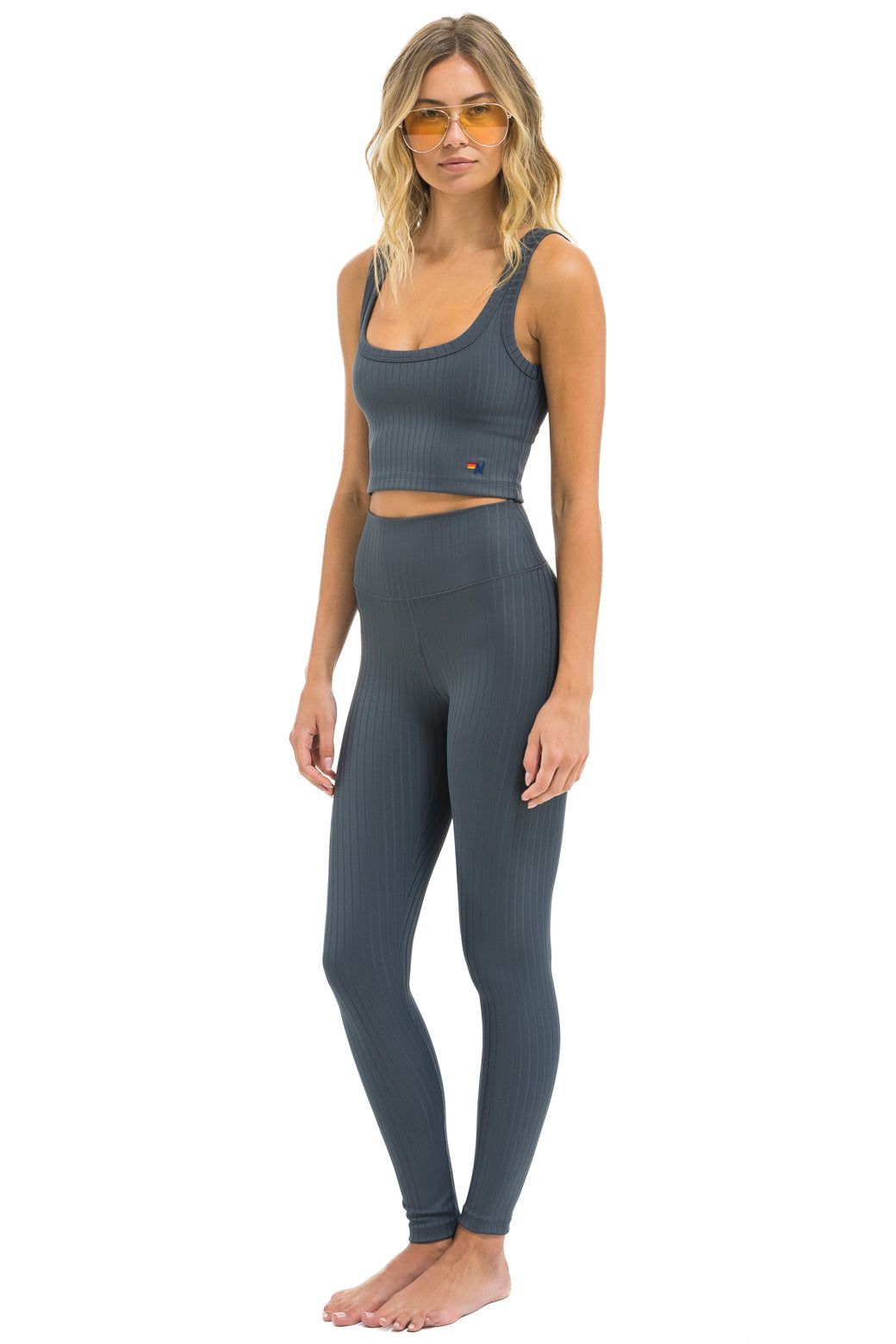 WIDE RIB FULL LENGTH HI-RISE LEGGINGS - TITANIUM