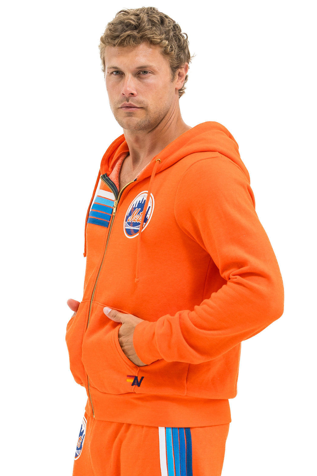 NY METS 5 STRIPE ZIP HOODIE - ORANGE // BLUE