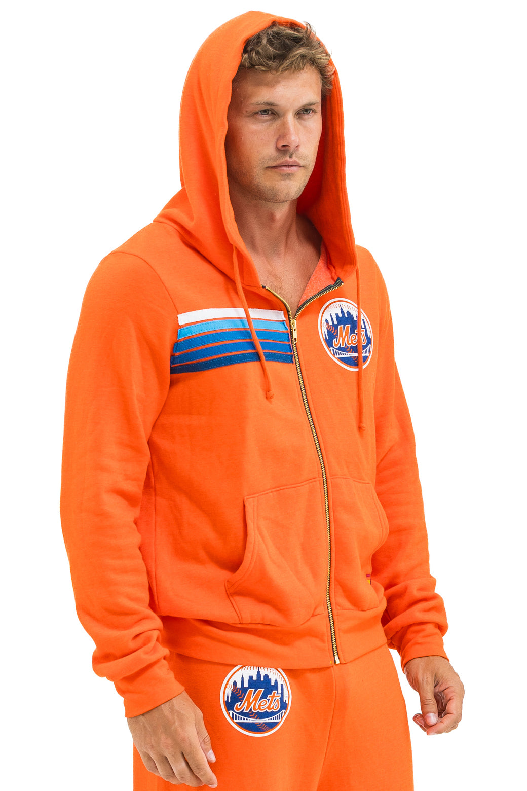 NY METS 5 STRIPE ZIP HOODIE - ORANGE // BLUE