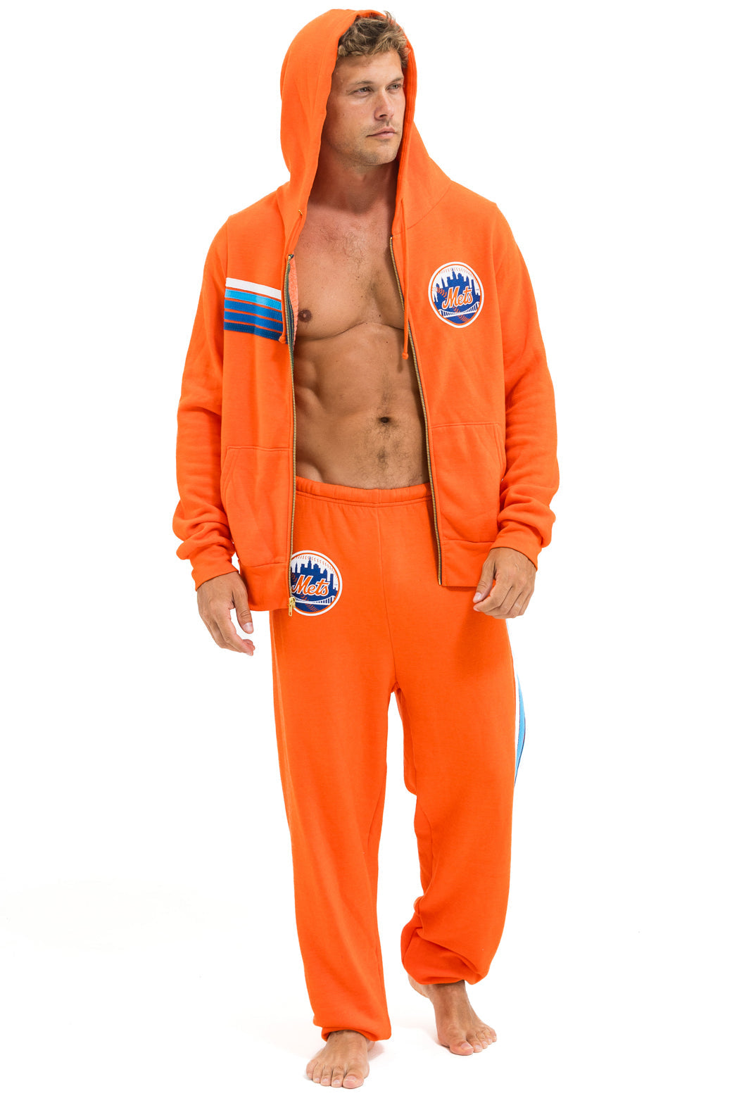 NY METS 5 STRIPE ZIP HOODIE - ORANGE // BLUE