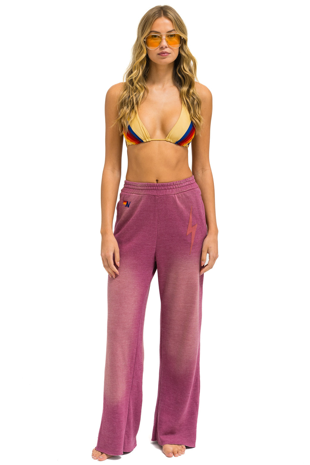 BOLT STITCH WIDE LEG POCKET SWEATPANTS - FADED BERRY