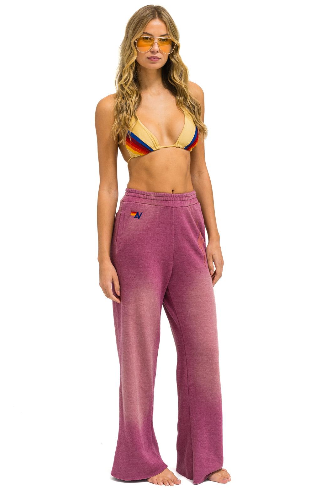 BOLT STITCH WIDE LEG POCKET SWEATPANTS - FADED BERRY