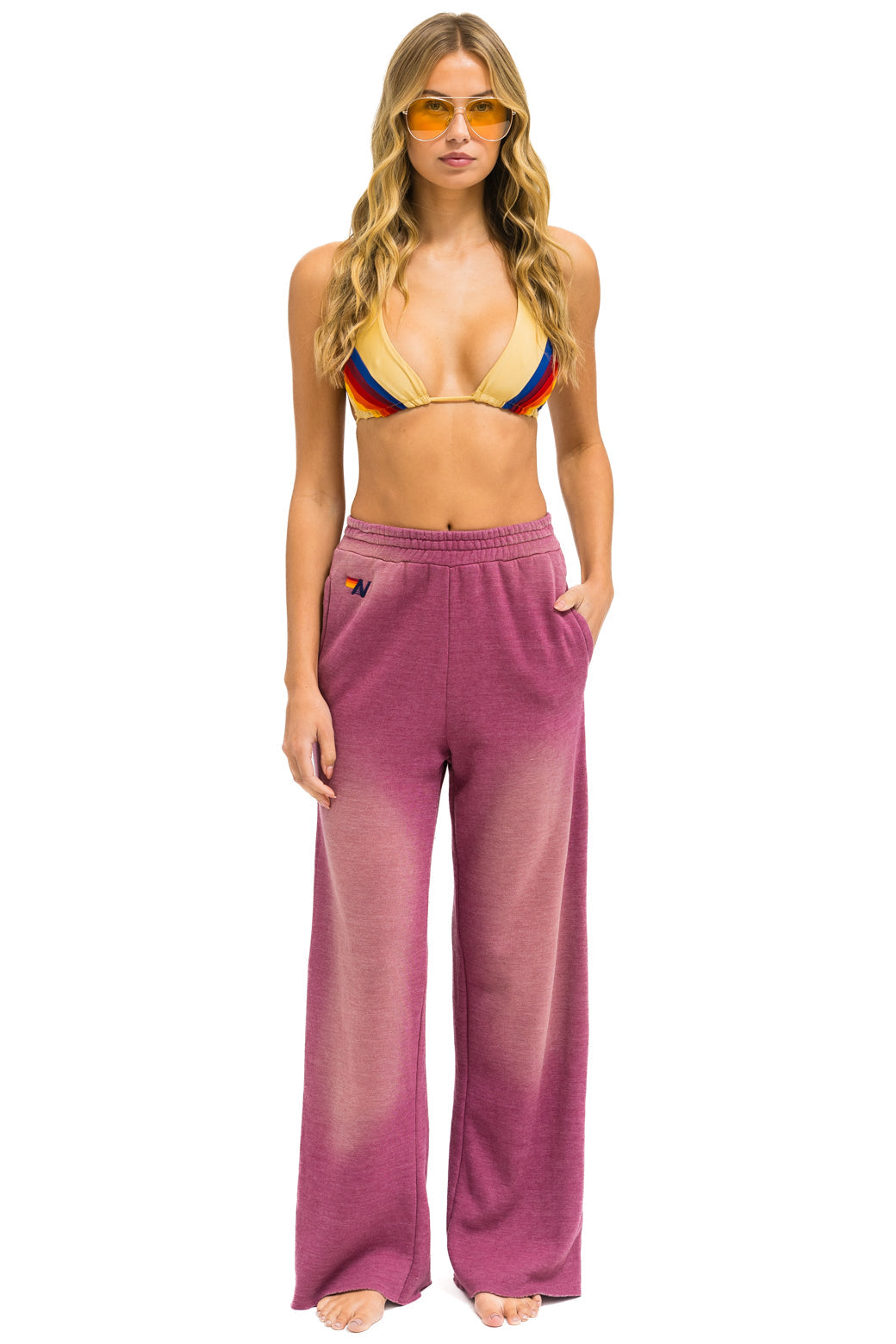ESSENTIAL WIDE LEG POCKET SWEATPANTS - FADED BERRY