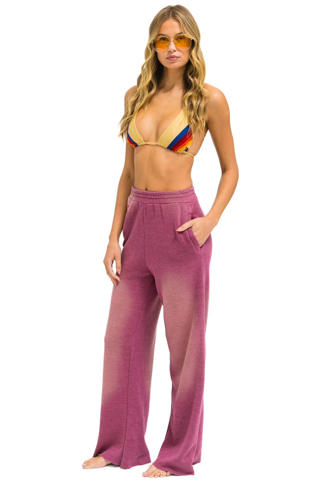 ESSENTIAL WIDE LEG POCKET SWEATPANTS - FADED BERRY