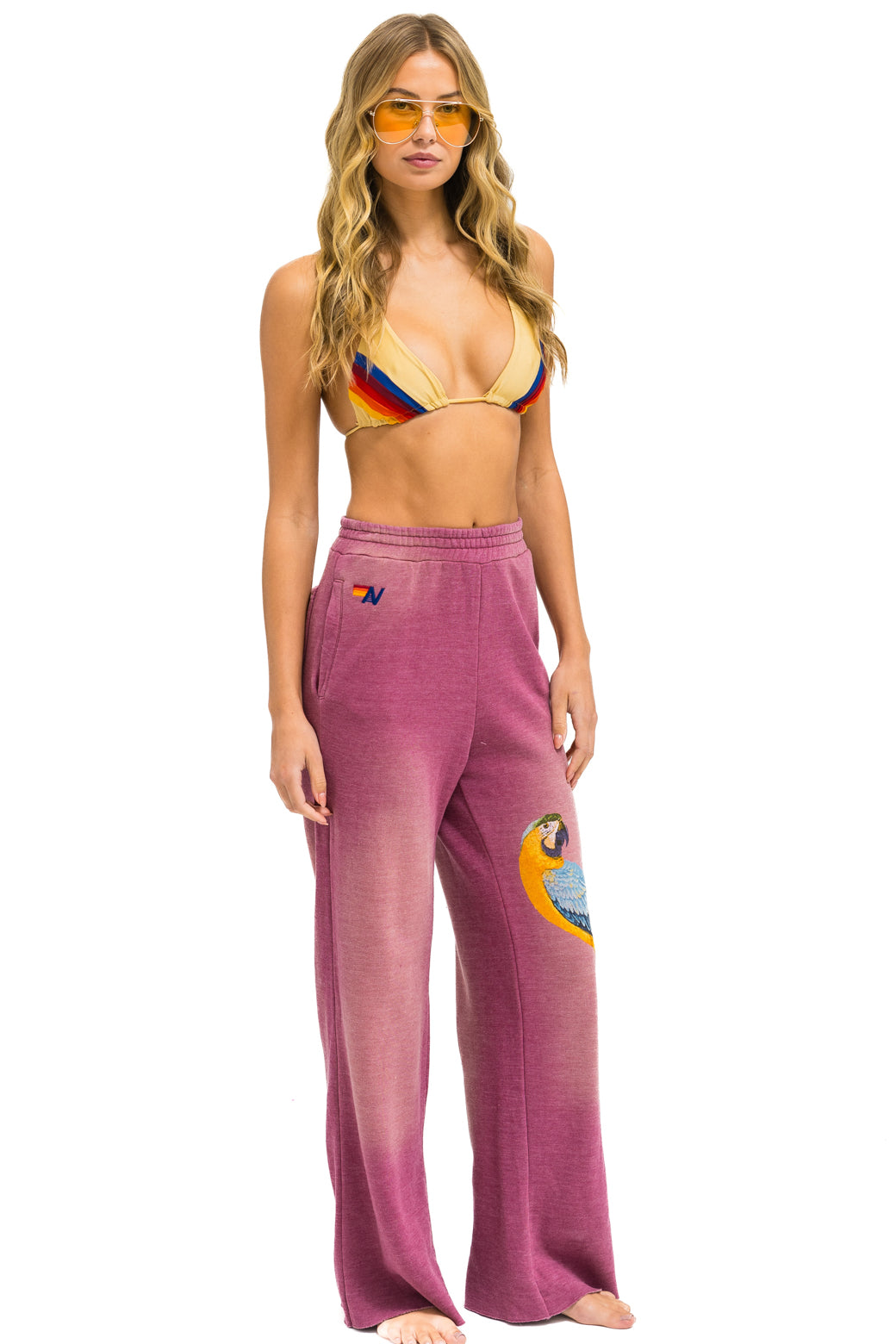 PARROT WIDE LEG POCKET SWEATPANTS - FADED BERRY