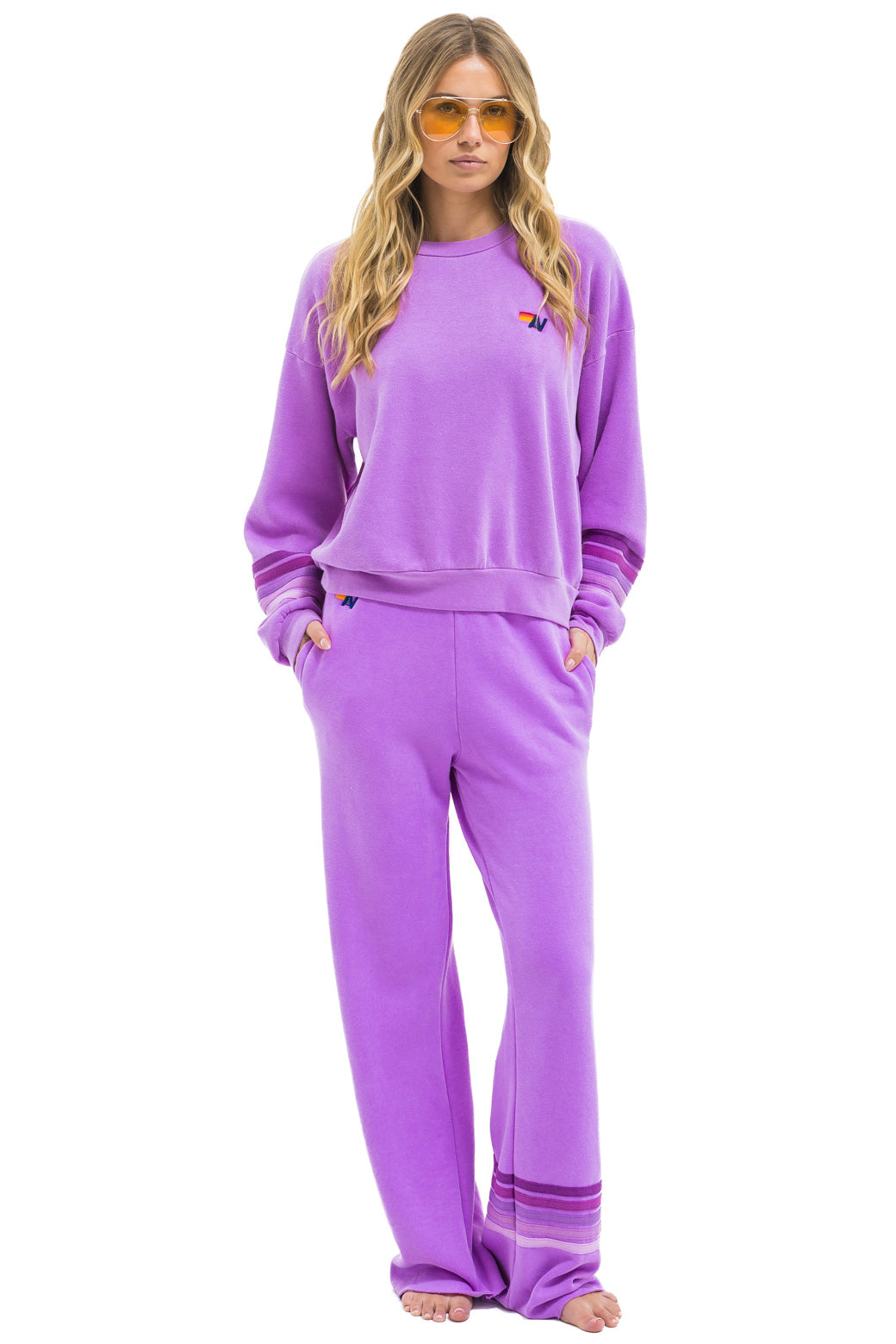 RUGBY STITCH WIDE LEG POCKET SWEATPANTS - NEON PURPLE // PURPLE