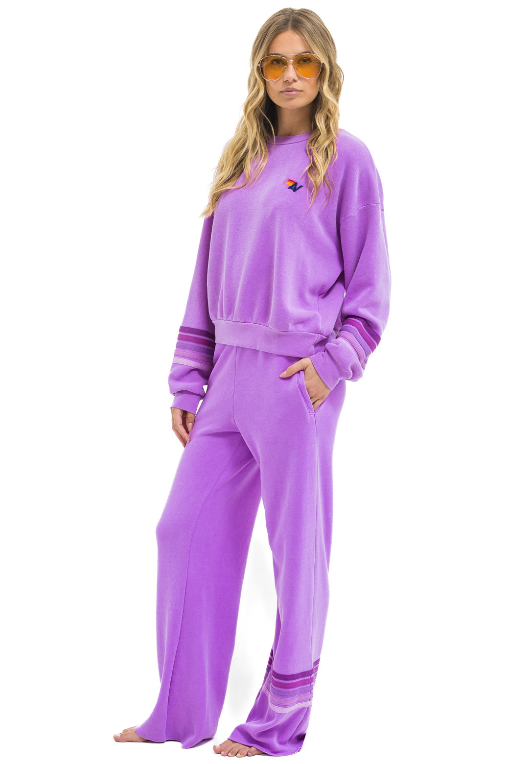 RUGBY STITCH WIDE LEG POCKET SWEATPANTS - NEON PURPLE // PURPLE