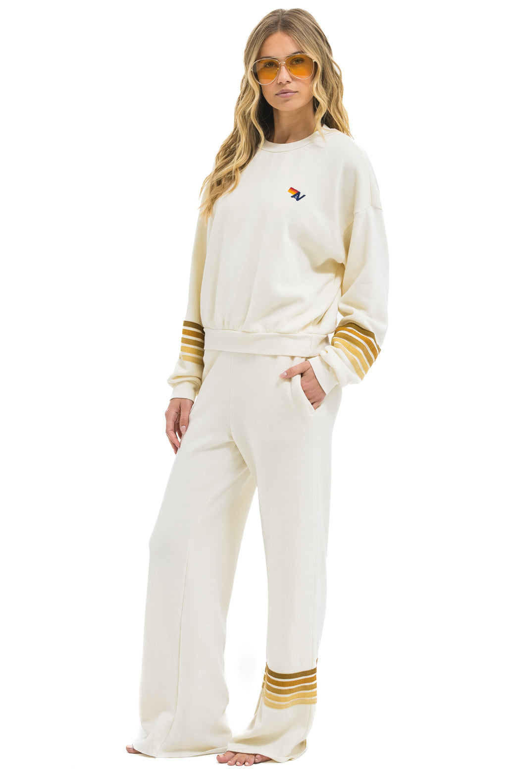 RUGBY STITCH WIDE LEG POCKET SWEATPANTS - VINTAGE WHITE // BROWN