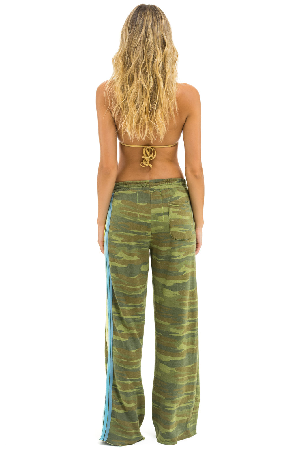 5 STRIPE WIDE LEG POCKET SWEATPANTS - CAMO // LIME // AQUA