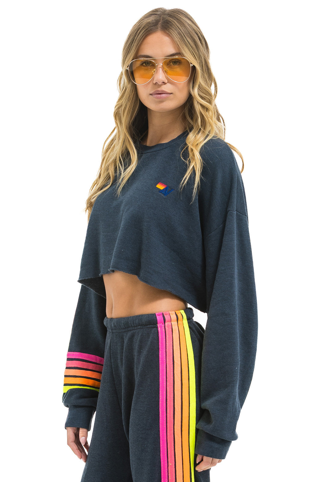 RUGBY STITCH CROPPED CREW SWEATSHIRT RELAXED - CHARCOAL // NEON
