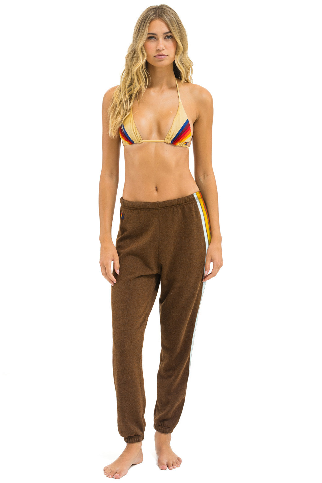 5 STRIPE SWEATPANTS - CHOCOLATE // RAINBOW WHITE