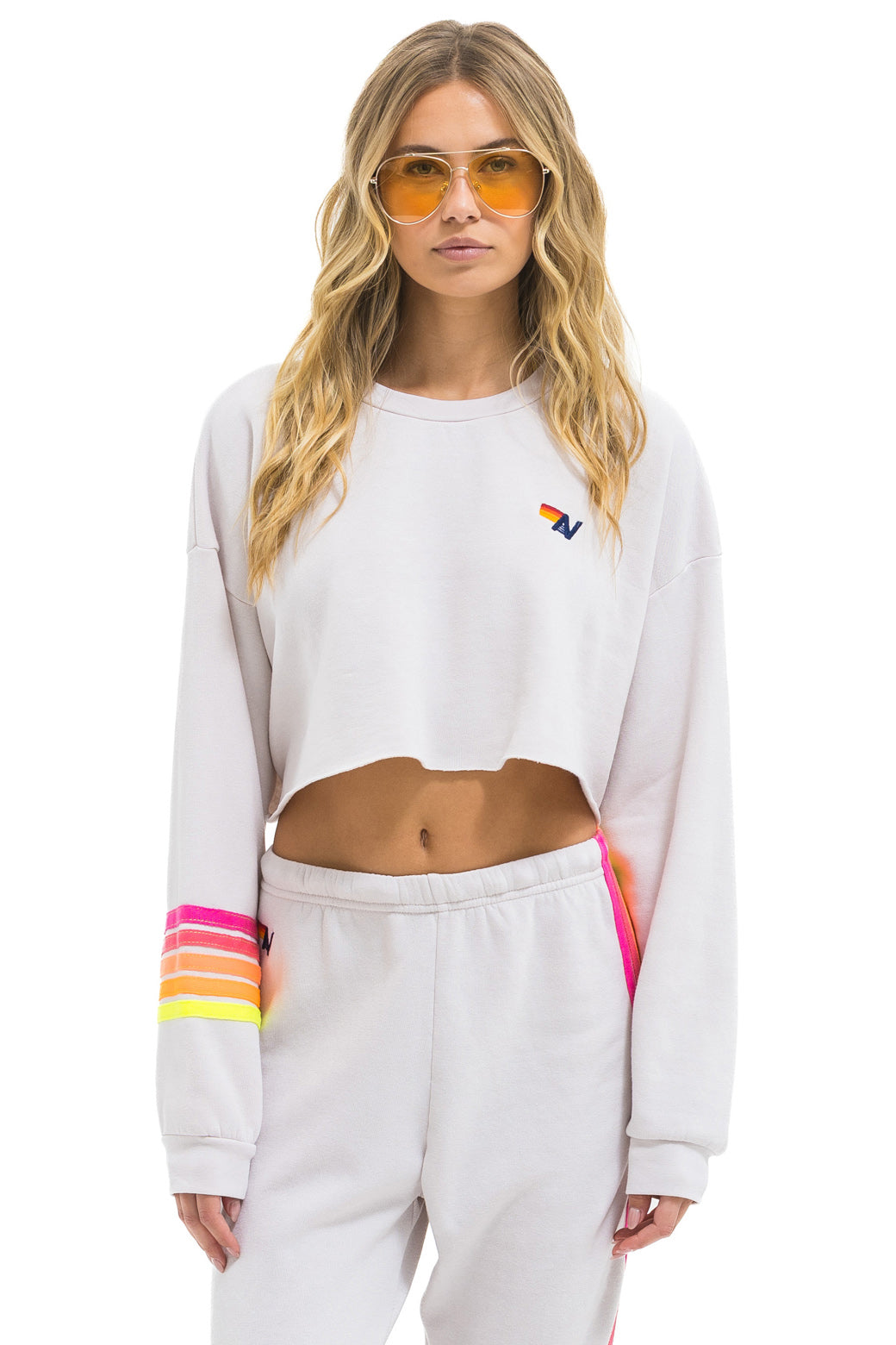 RUGBY STITCH CROPPED CREW SWEATSHIRT RELAXED - DOVE GREY // NEON
