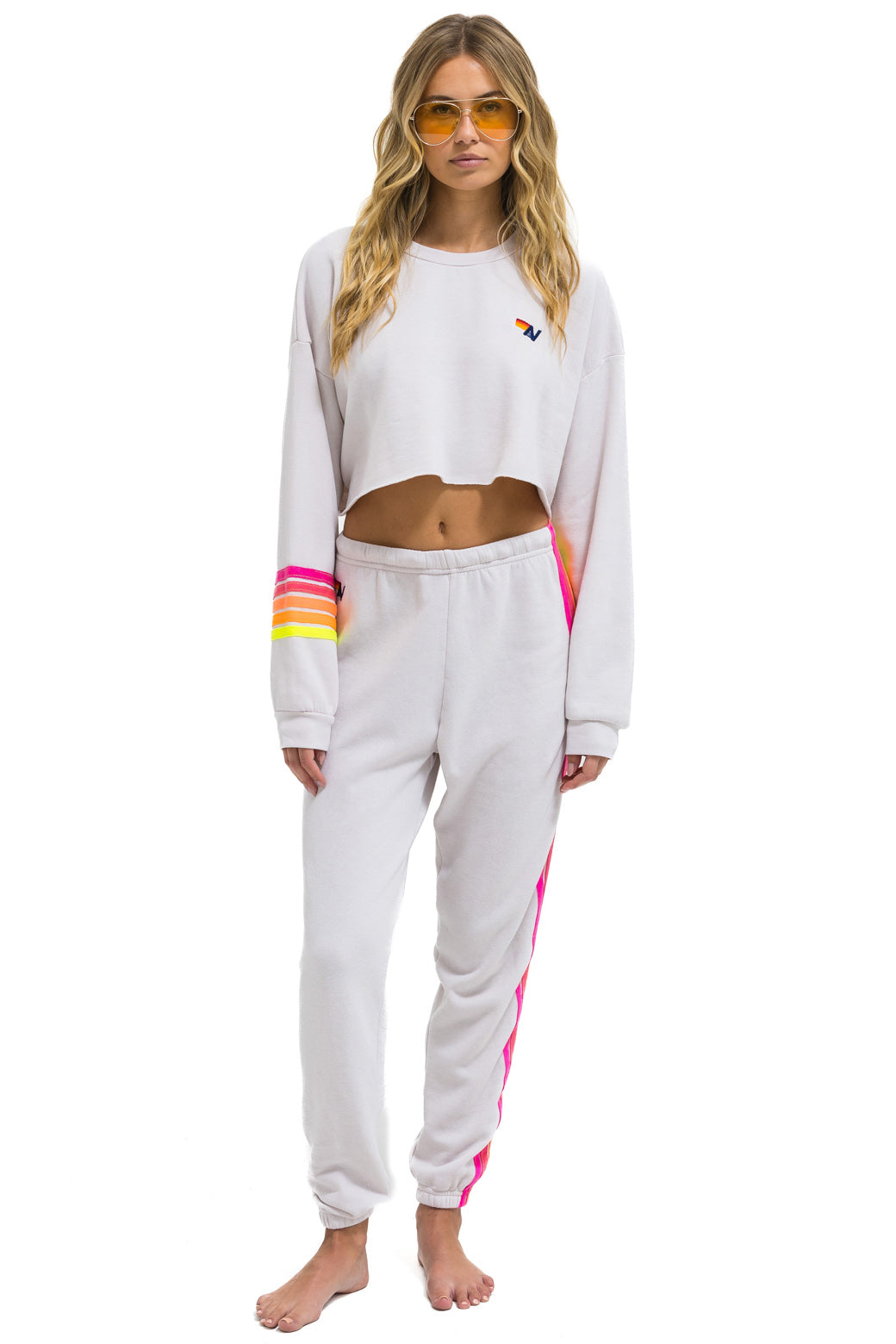 5 STRIPE SWEATPANTS - DOVE // NEON