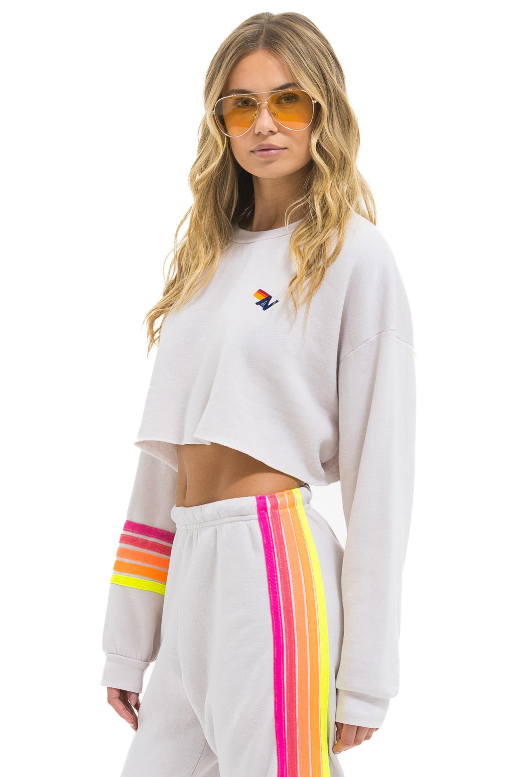 RUGBY STITCH CROPPED CREW SWEATSHIRT RELAXED - DOVE GREY // NEON