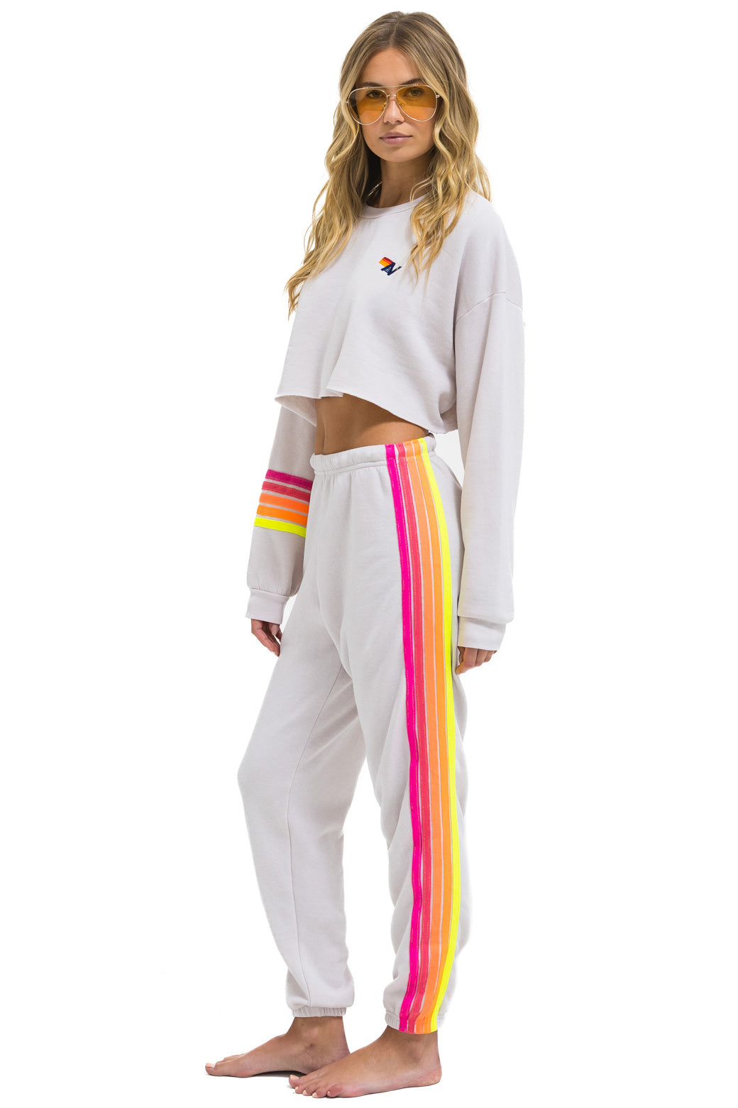 5 STRIPE SWEATPANTS - DOVE // NEON