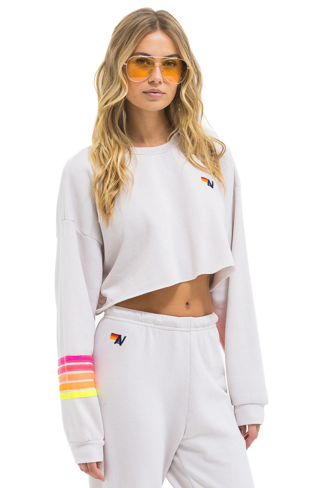 RUGBY STITCH CROPPED CREW SWEATSHIRT RELAXED - DOVE GREY // NEON