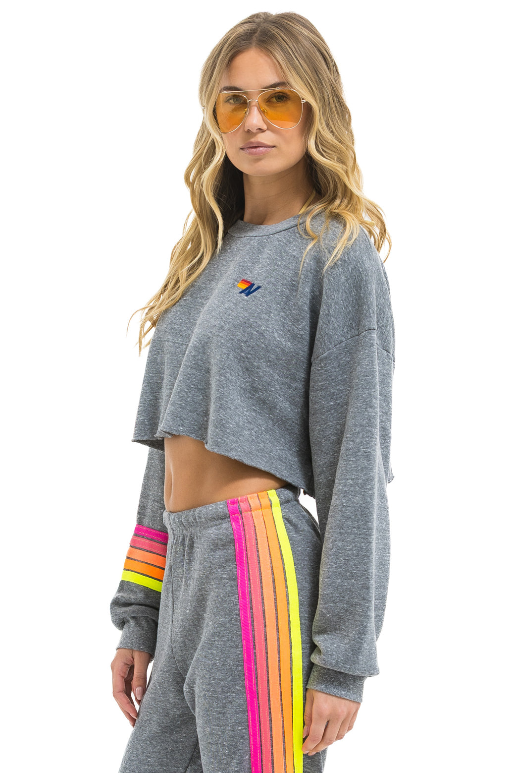 RUGBY STITCH CROPPED CREW SWEATSHIRT RELAXED - HEATHER // NEON