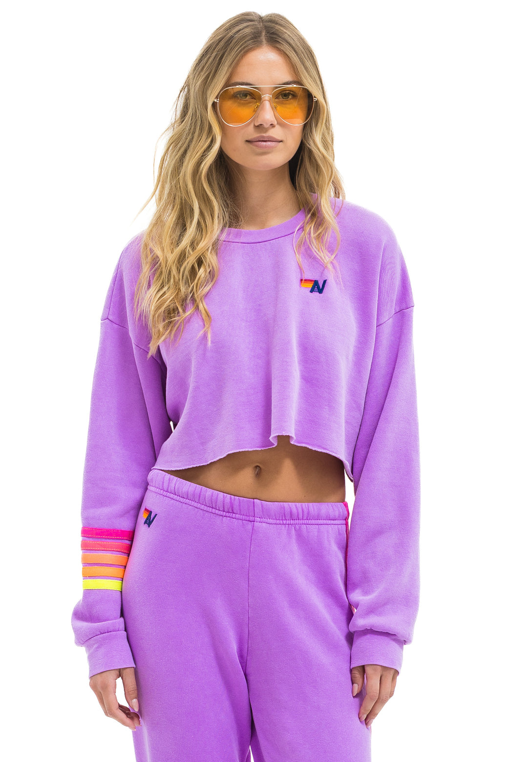 RUGBY STITCH CROPPED CREW SWEATSHIRT RELAXED - NEON PURPLE // NEON