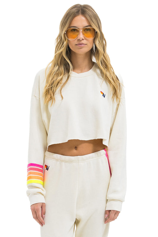 RUGBY STITCH CROPPED CREW SWEATSHIRT RELAXED - VINTAGE WHITE // NEON