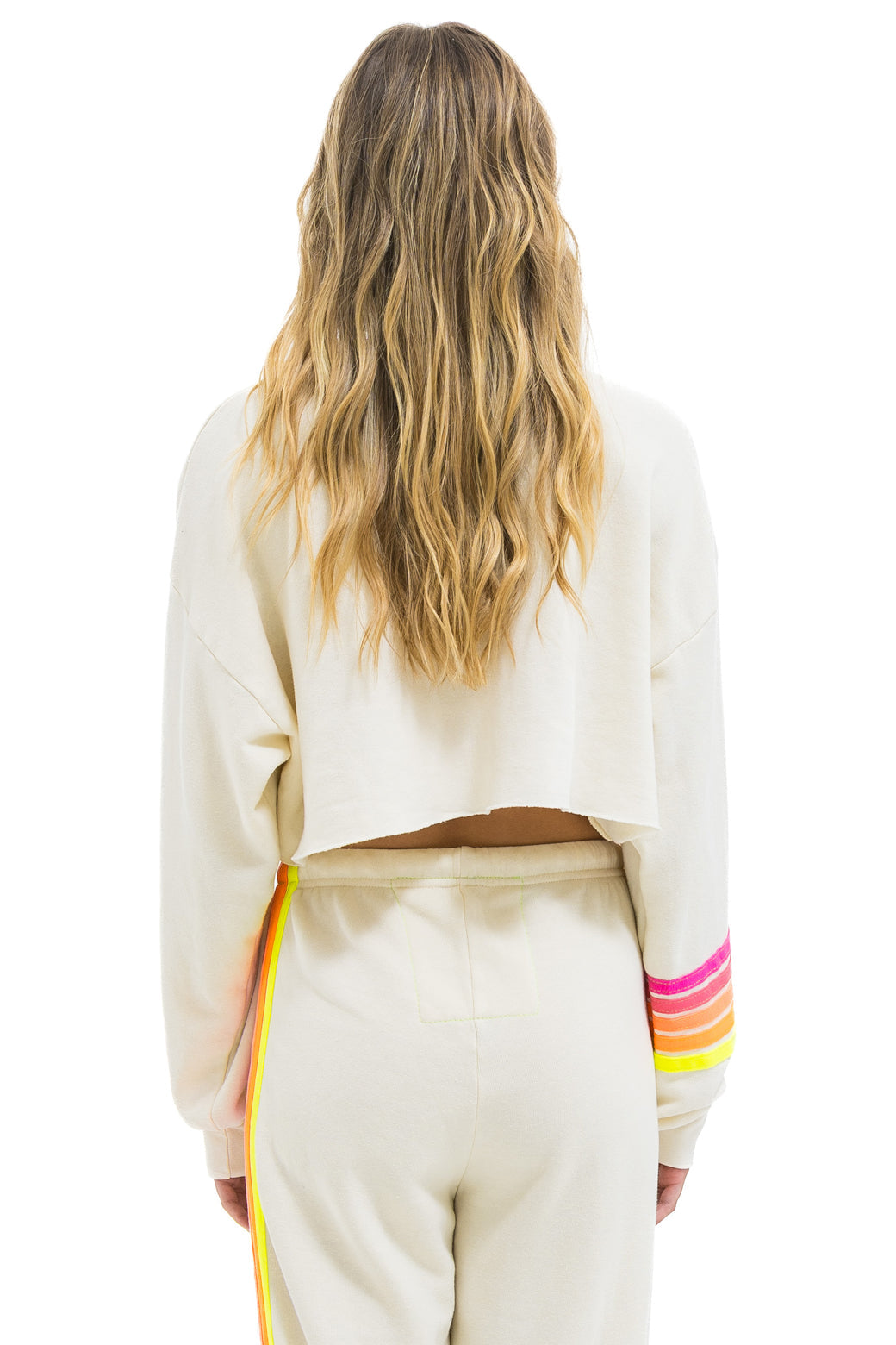 RUGBY STITCH CROPPED CREW SWEATSHIRT RELAXED - VINTAGE WHITE // NEON