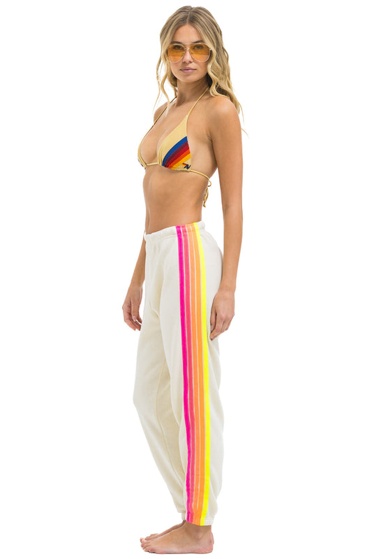 5 STRIPE SWEATPANTS - VINTAGE WHITE // NEON