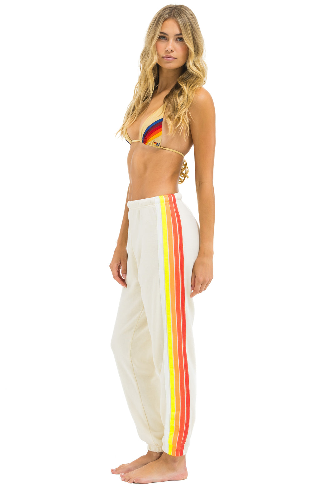 5 STRIPE SWEATPANTS - VINTAGE WHITE // WHITE NEON