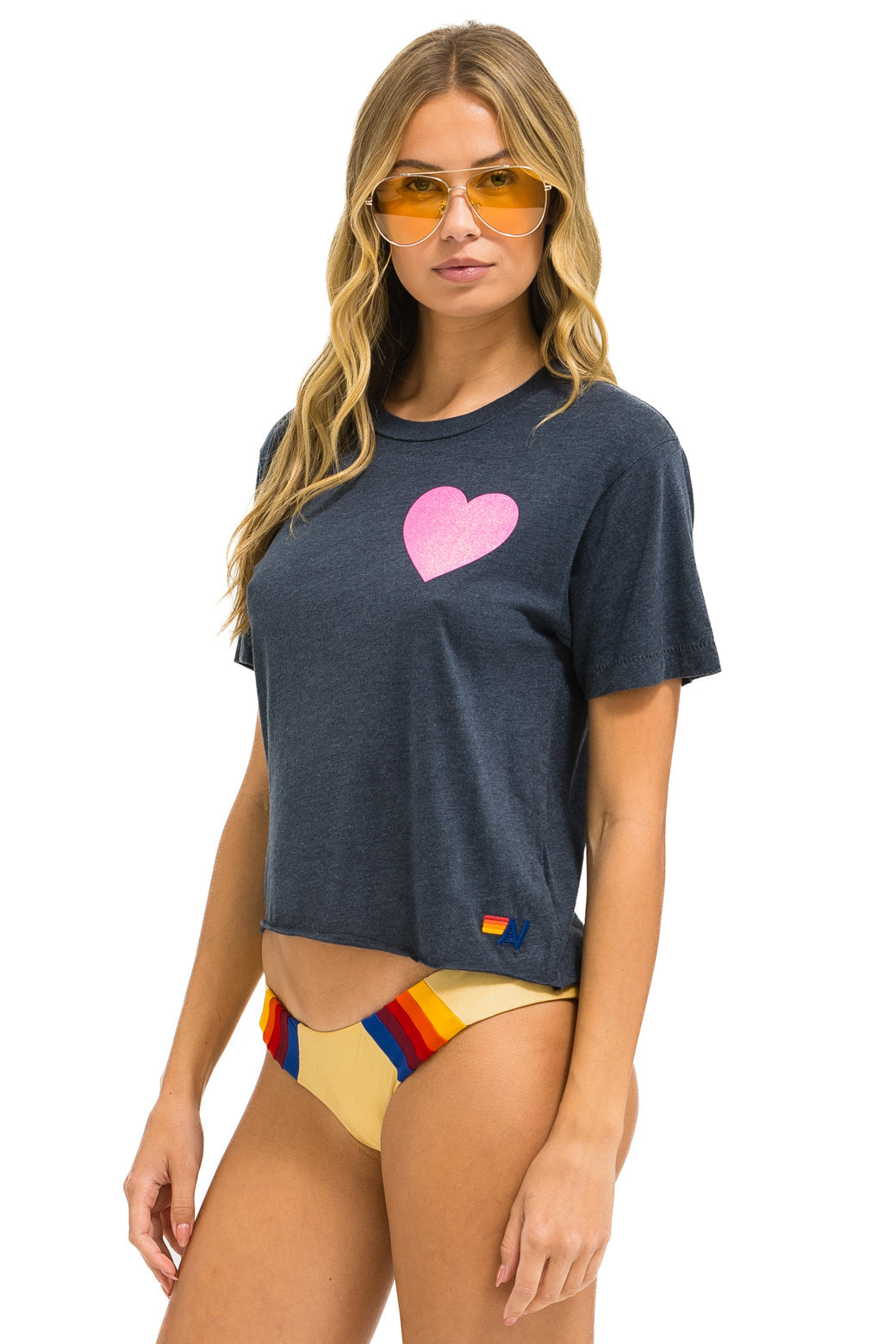 GLITTER HEART BOYFRIEND TEE - CHARCOAL // NEON PINK