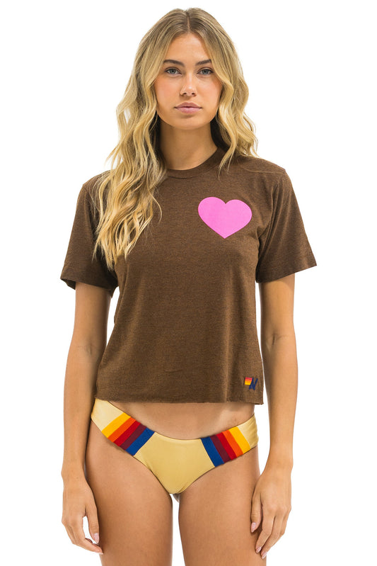 HEART PRINT BOYFRIEND TEE - CHOCOLATE // NEON PINK