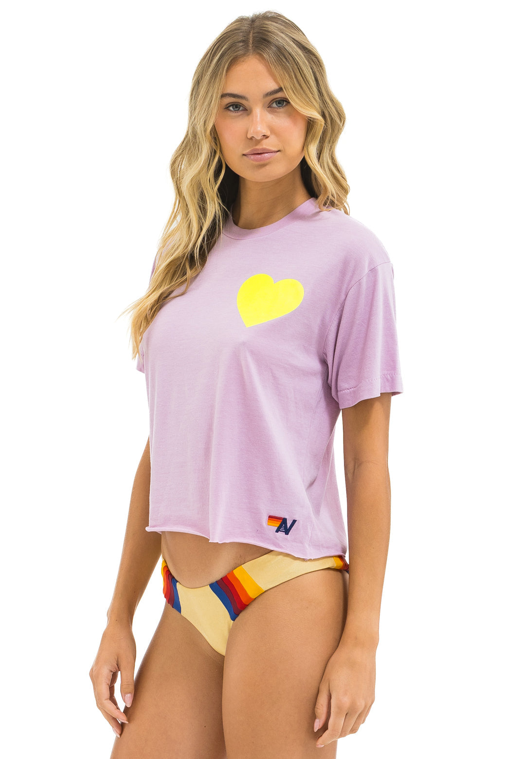 HEART PRINT BOYFRIEND TEE - MAUVE // NEON YELLOW