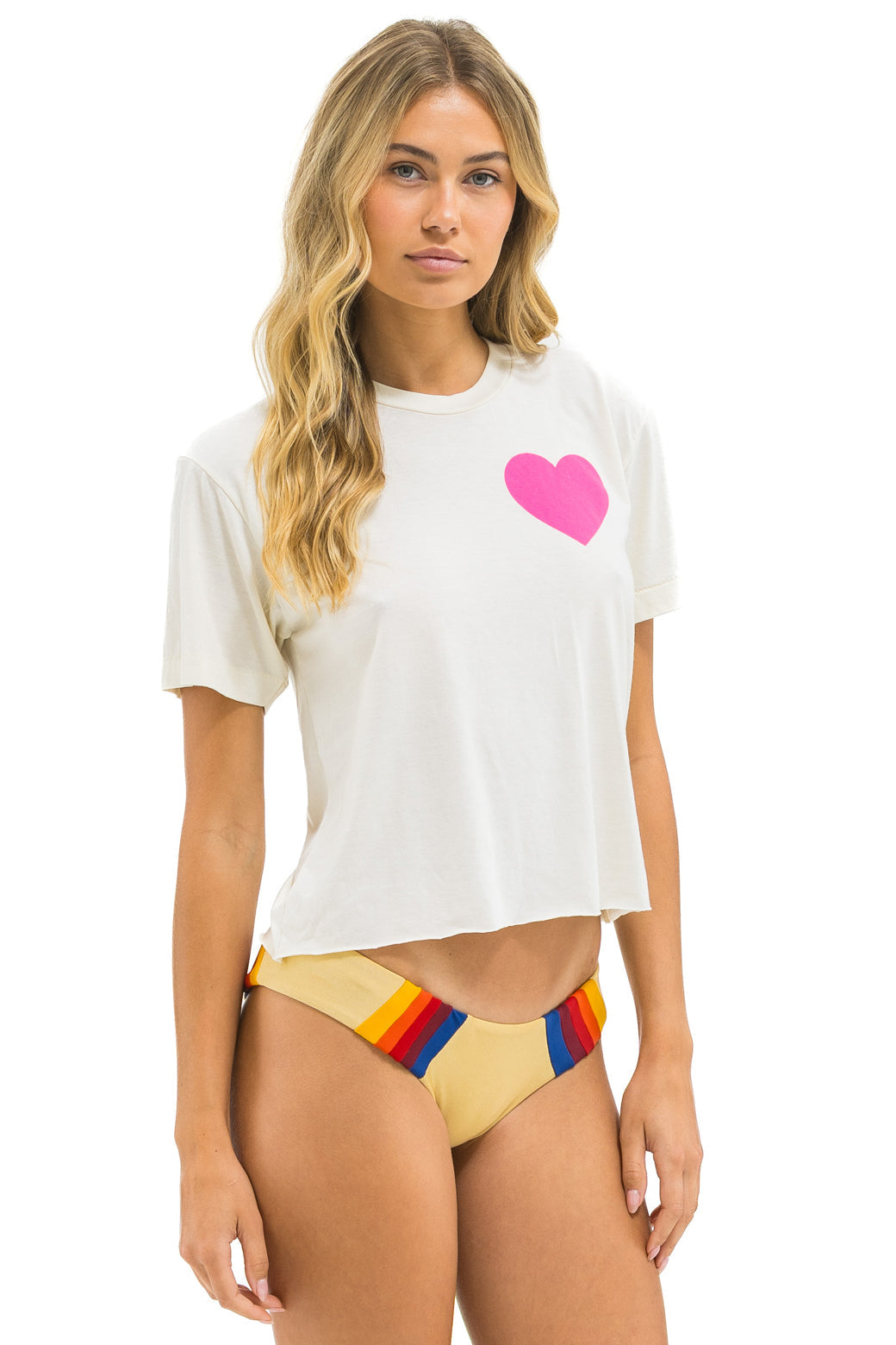 HEART PRINT BOYFRIEND TEE - VINTAGE WHITE // NEON PINK
