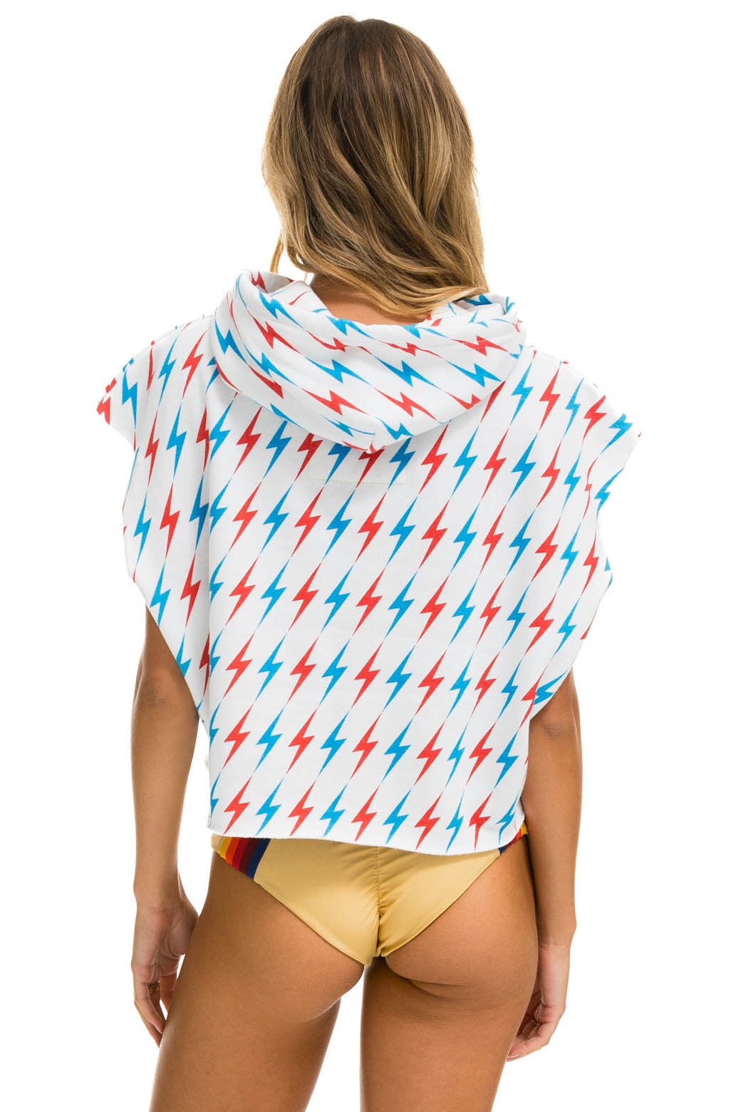 AVIATOR BOLT SLEEVELESS RELAXED CROPPED PULLOVER HOODIE - WHITE // USA