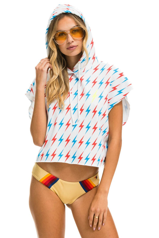 AVIATOR BOLT SLEEVELESS RELAXED CROPPED PULLOVER HOODIE - WHITE // USA