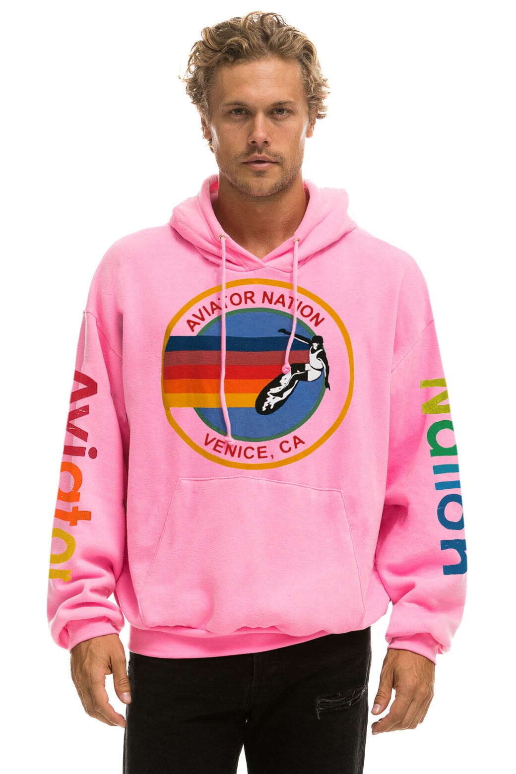 AVIATOR NATION  RELAXED PULLOVER HOODIE - NEON PINK