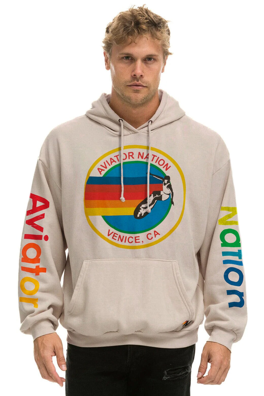 AVIATOR NATION  RELAXED PULLOVER HOODIE - SAND