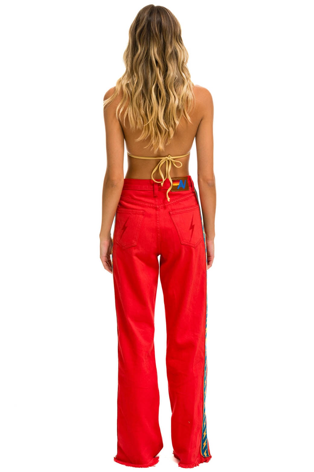 BOLT STRIPE HI RISE WIDE-LEG GYPSY JEAN - RED