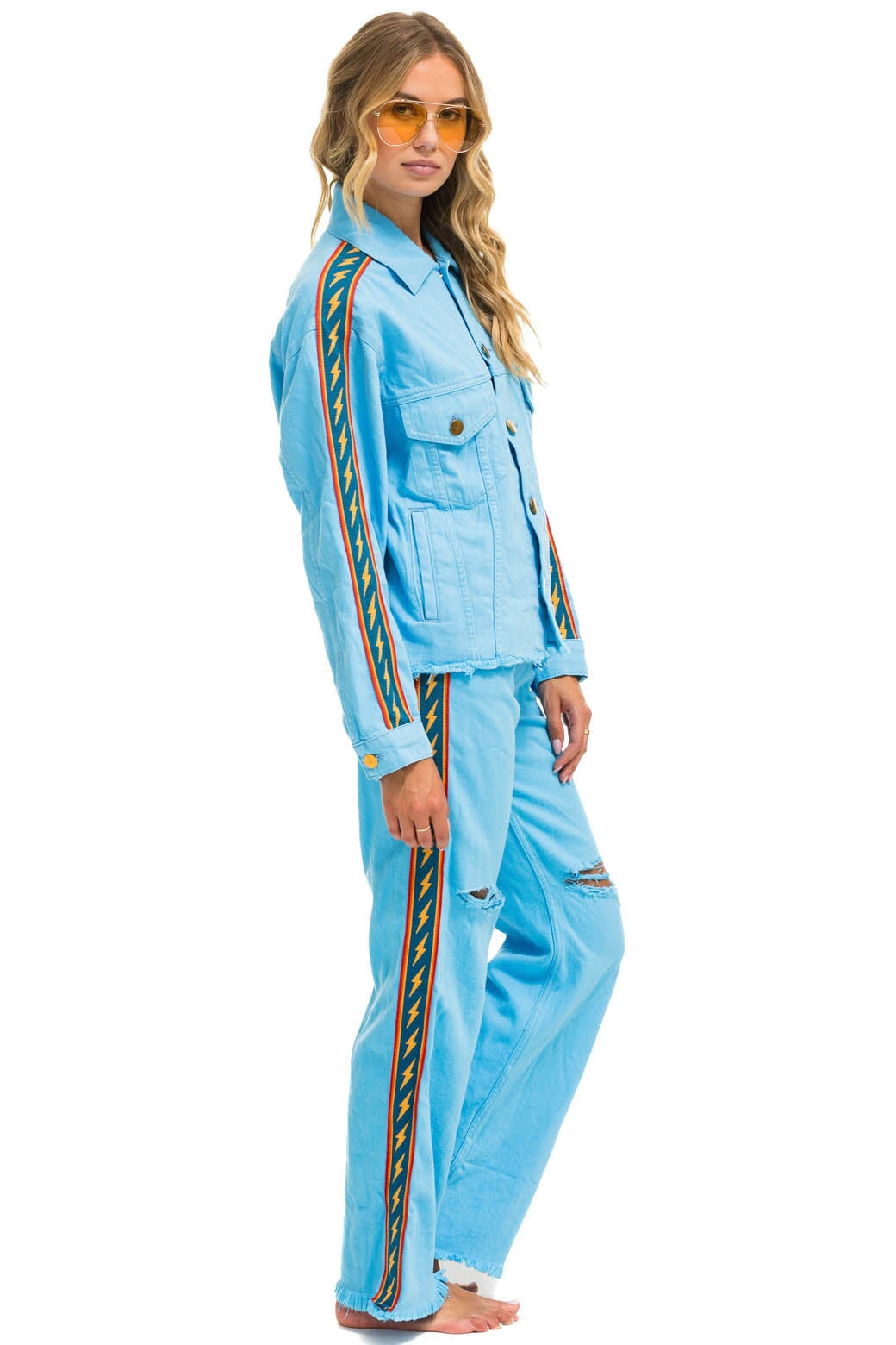 BOLT STRIPE HI RISE WIDE-LEG GYPSY JEAN - SKY