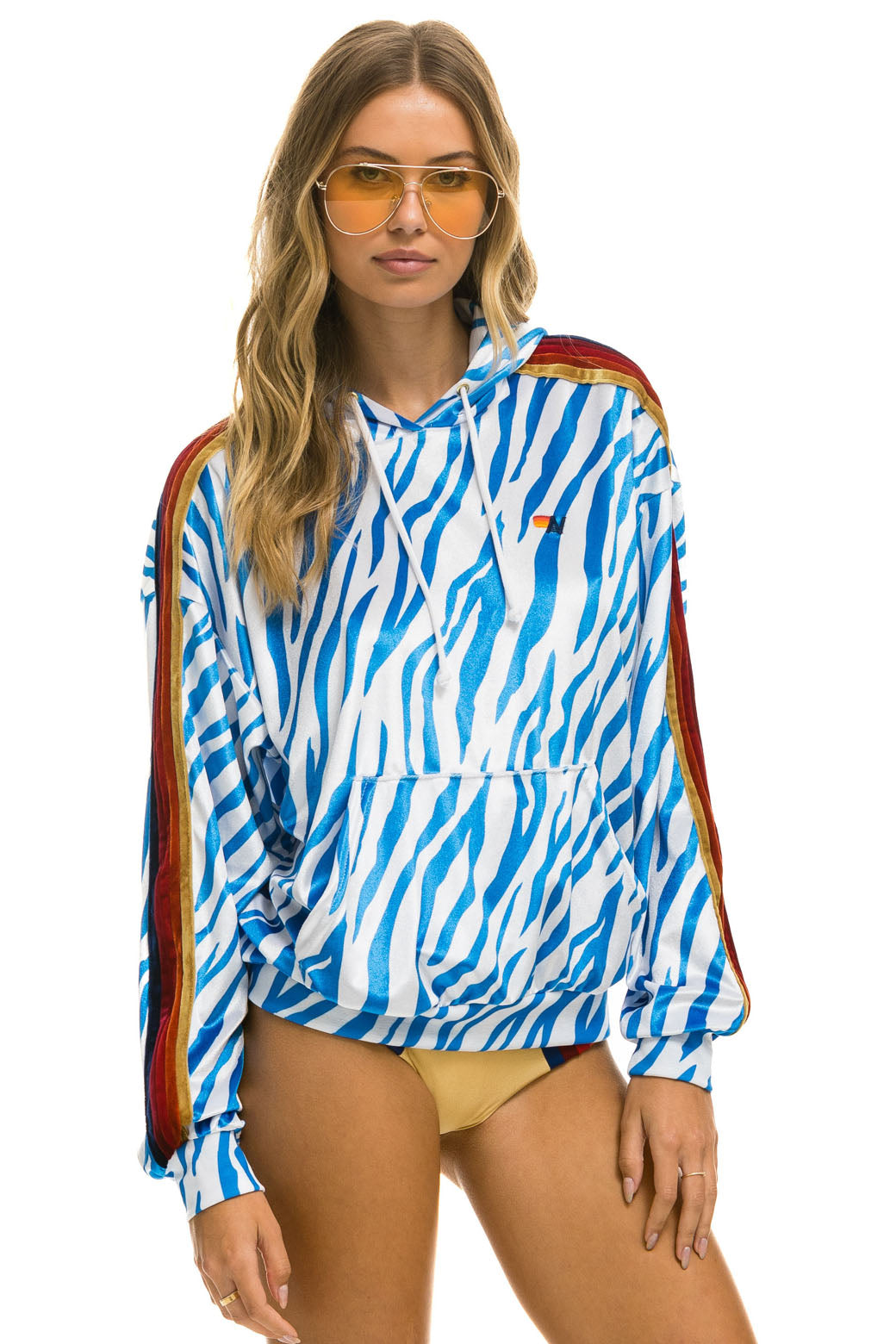 CLASSIC VELVET RELAXED PULLOVER HOODIE - BLUE TIGER