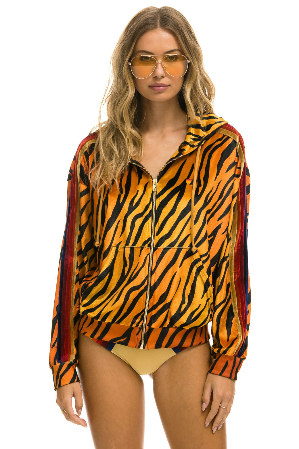 CLASSIC VELVET RELAXED ZIP HOODIE - TIGER