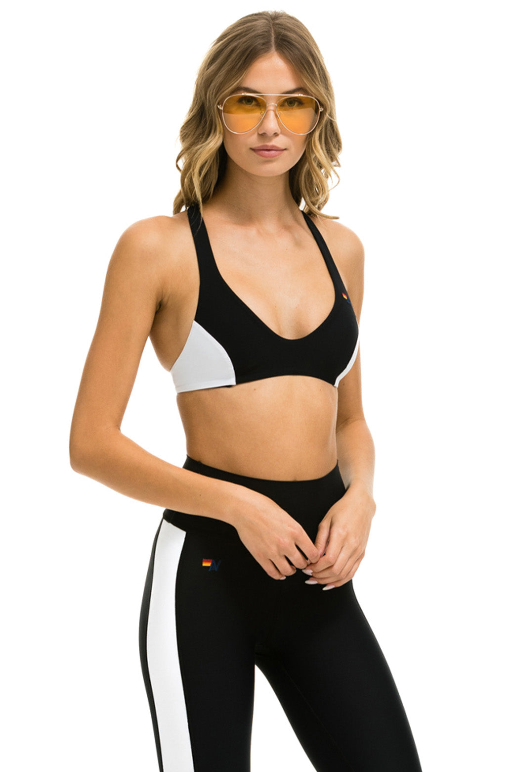 COLOR BLOCK BRALETTE SPORTS BRA - BLACK