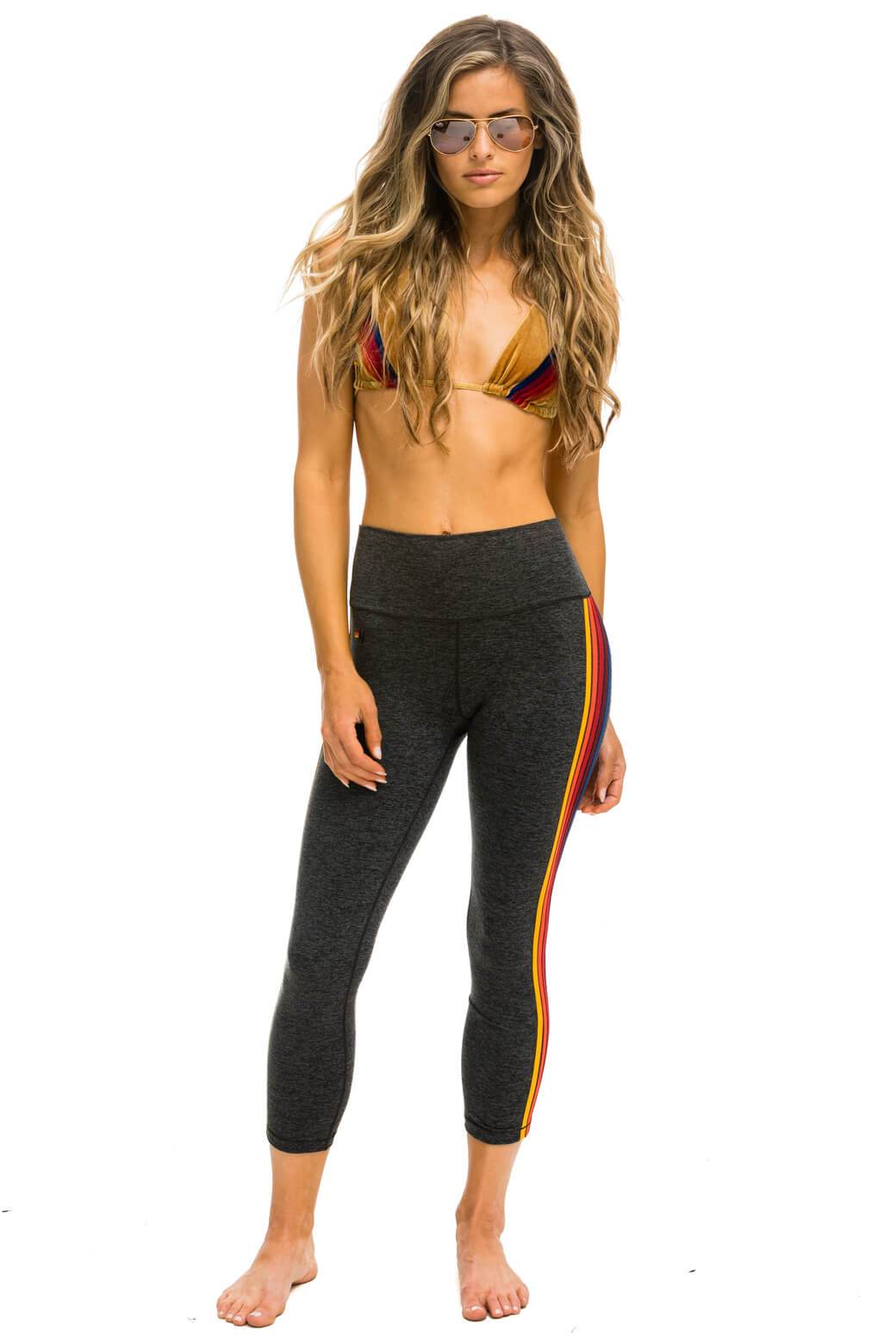CROP HI-RISE 5 STRIPE LEGGINGS - CHARCOAL