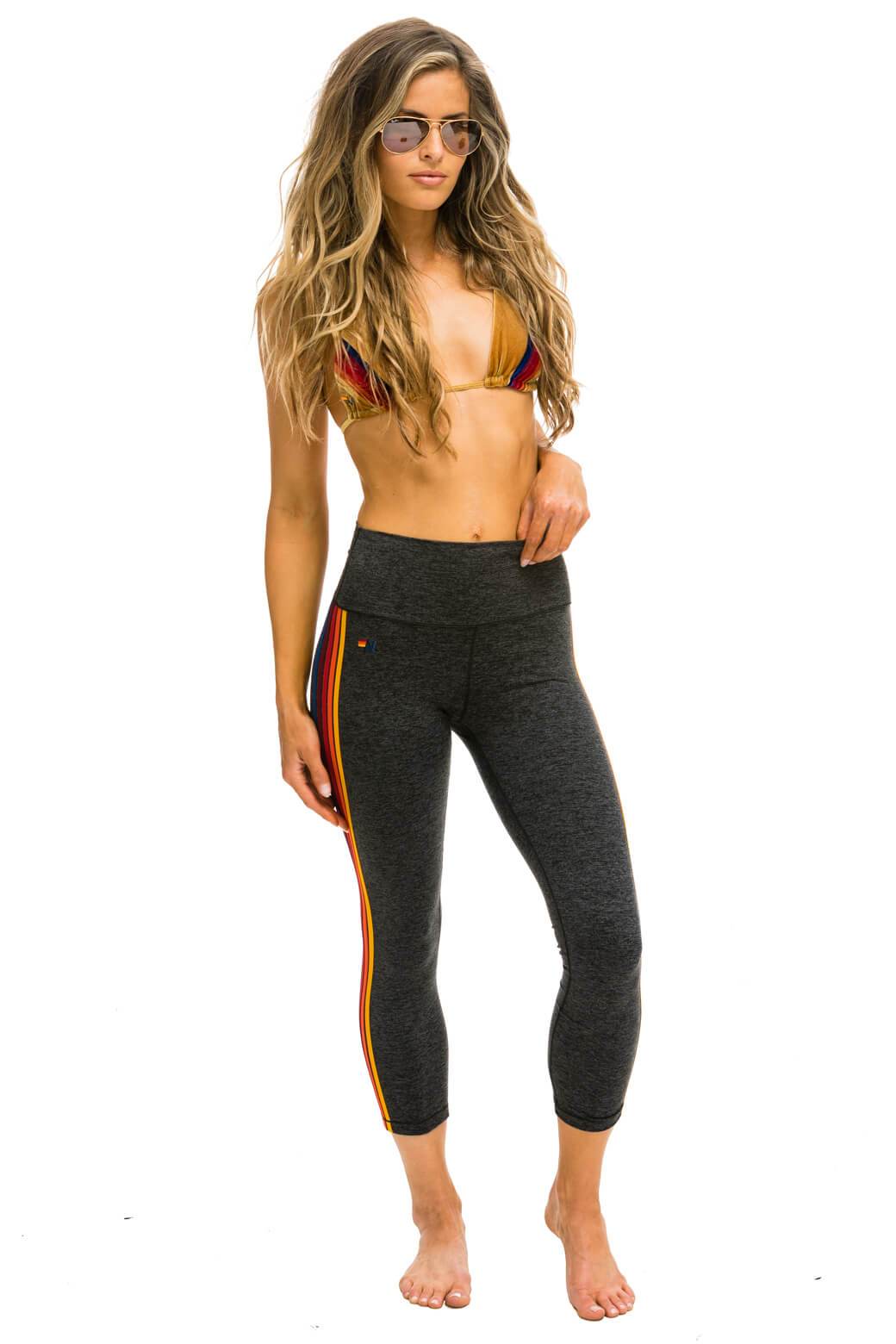 CROP HI-RISE 5 STRIPE LEGGINGS - CHARCOAL