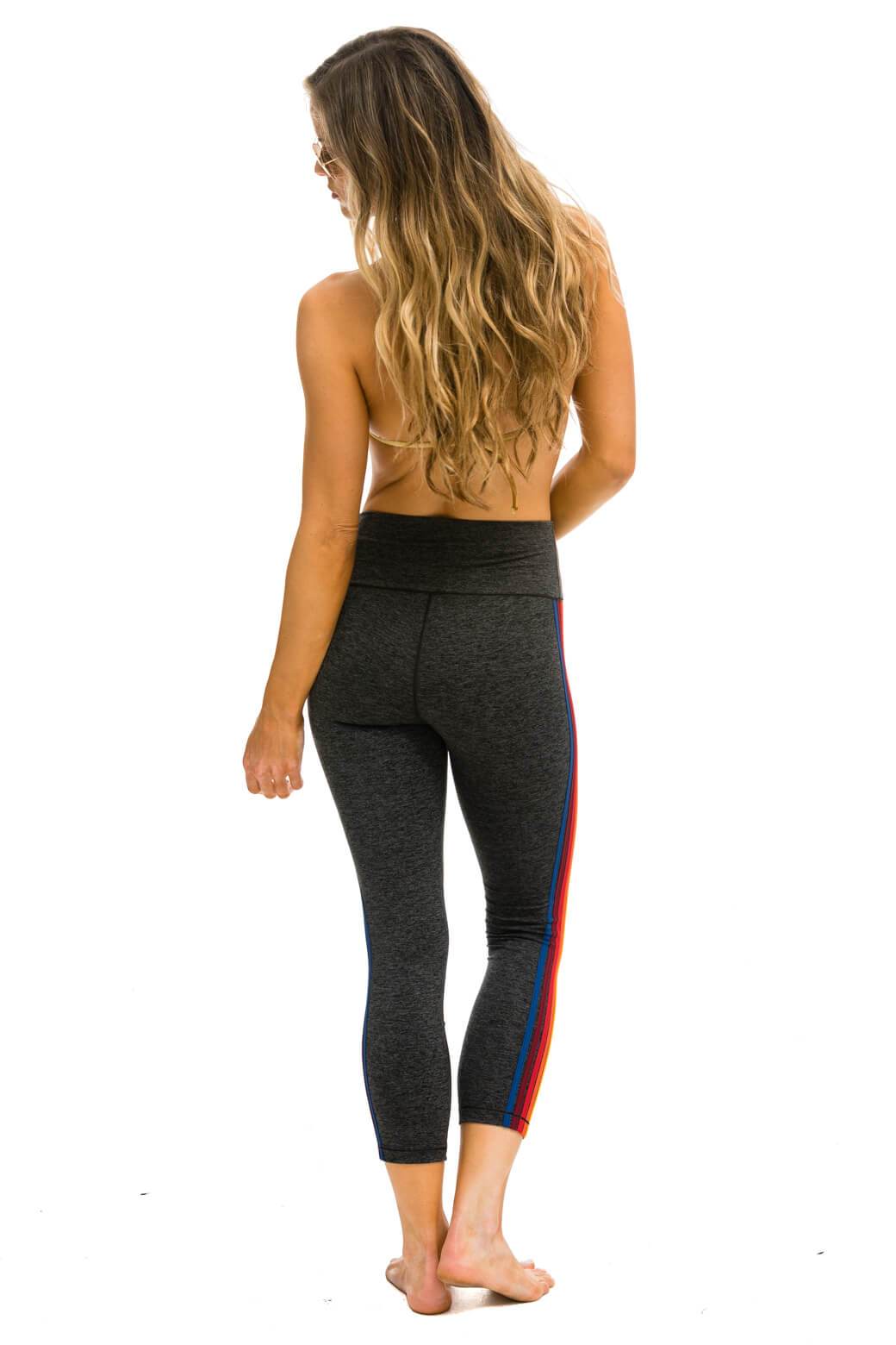 CROP HI-RISE 5 STRIPE LEGGINGS - CHARCOAL