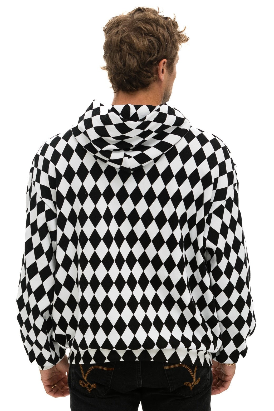 DIAMOND SMILEY 2 EMBRIODERY RELAXED PULLOVER HOODIE - WHITE // BLACK