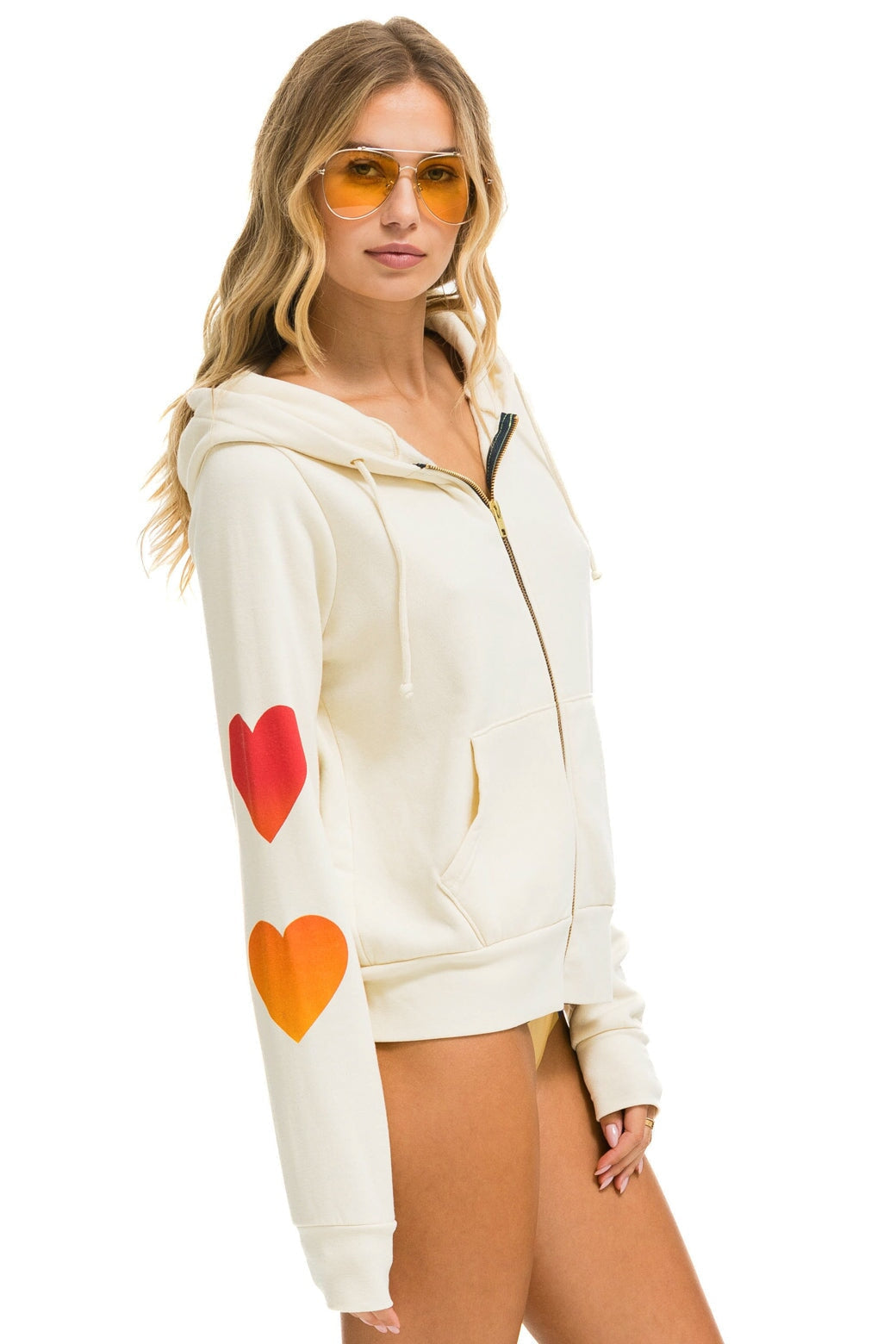 HEART FADE 4 ZIP HOODIE - VINTAGE WHITE