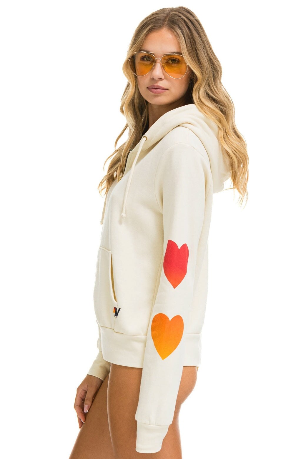 HEART FADE 4 ZIP HOODIE - VINTAGE WHITE