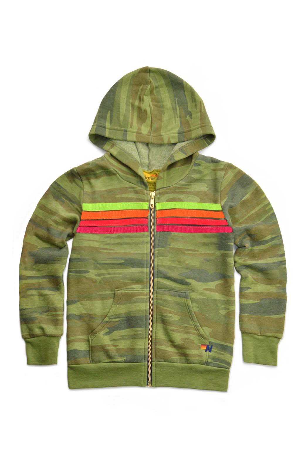 KID'S 4 STRIPE HOODIE - CAMO // NEON STRIPES